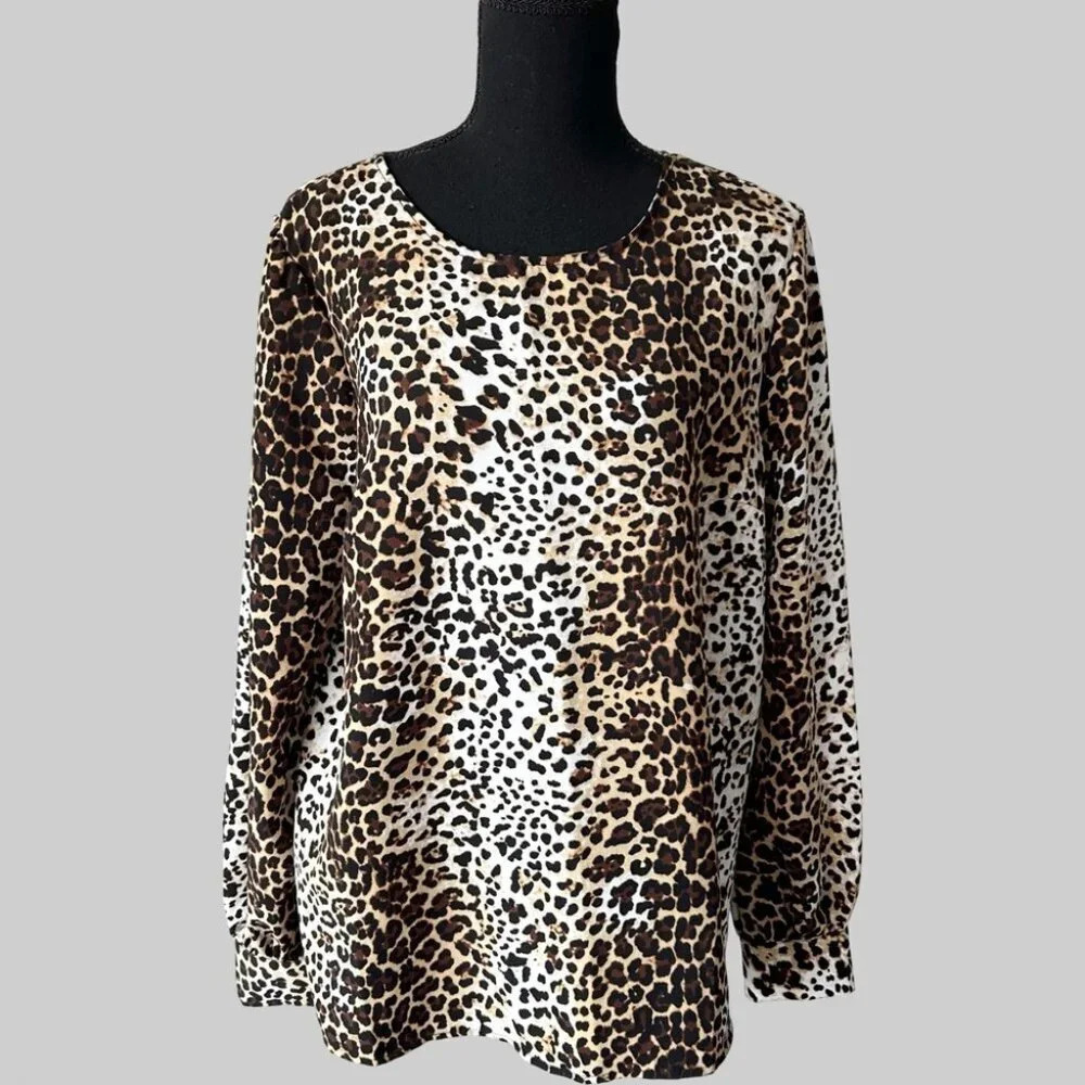 Lark & Ro Leopard Chiffon Blouse Made in USA